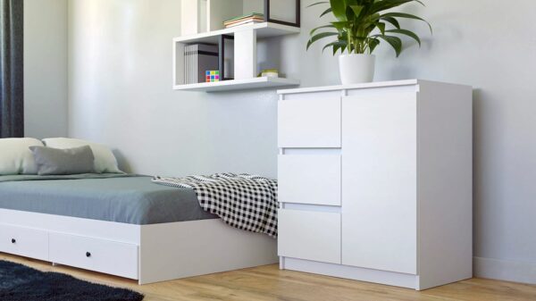 KOMODA 1 DRZWI 3 SZUFLADY BIEL KOMPLET - obrazek 3