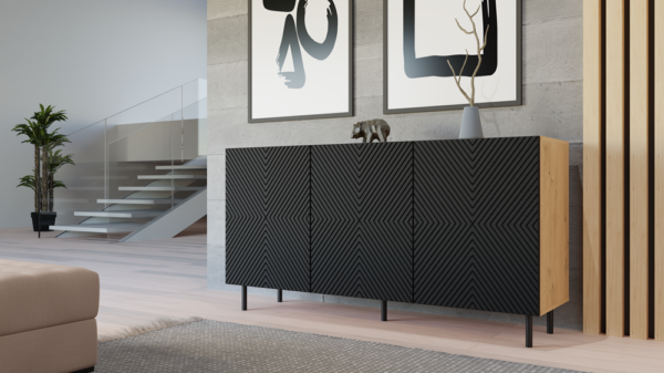 KOMODA KAMA 3 DRZWI ARTISAN/CZERŃ KOMPLET - obrazek 4